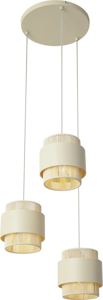 Candeeiro suspenso moderno bege com dourado 3 luzes - Kora