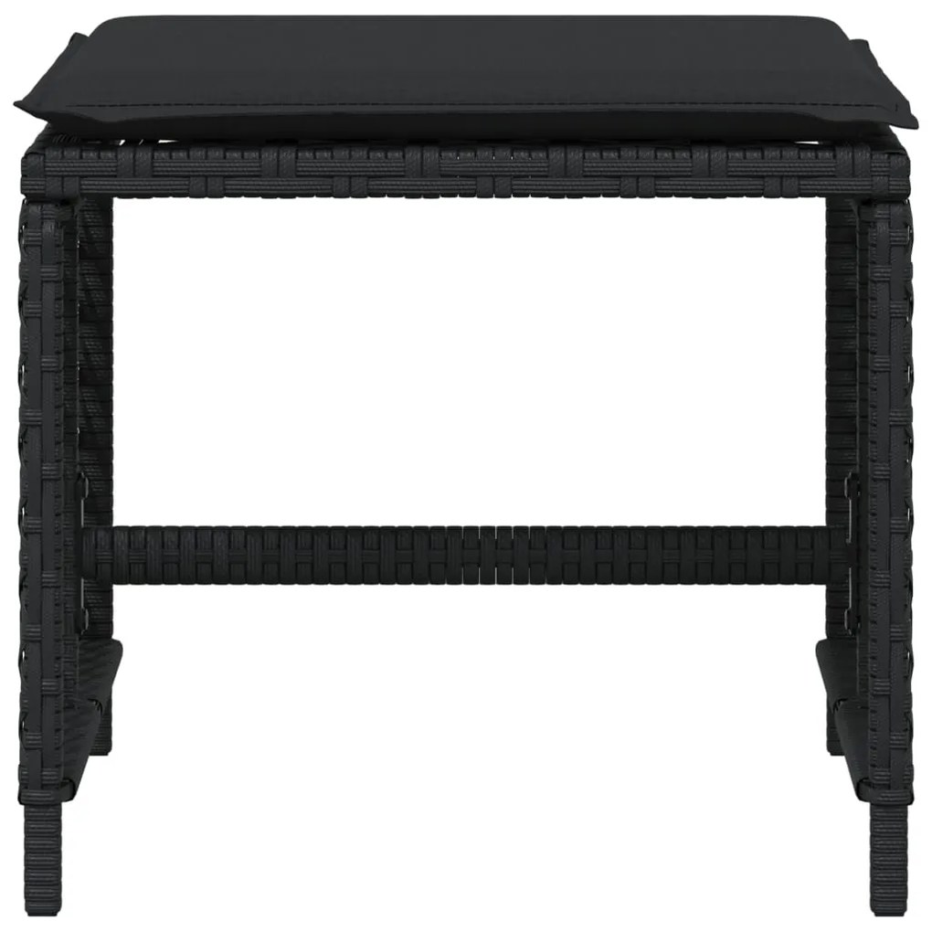Bancos de jardim com almofadões 4 pcs 41x41x36 cm vime PE preto