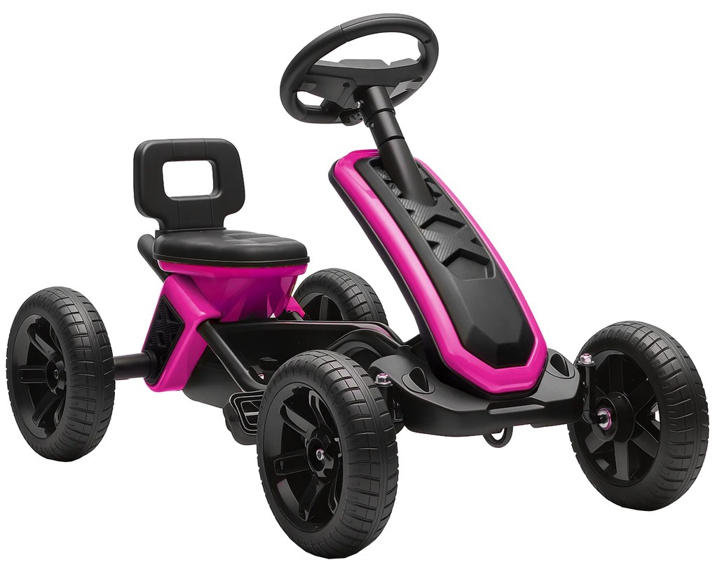 AIYAPLAY Kart Pedais Kart com Rodas Antiderrapantes de EVA Estrutura Metálica Carga 30 kg para Crianças de 2-5 Anos 85,5x49x57 cm Rosa | Aosom Portugal