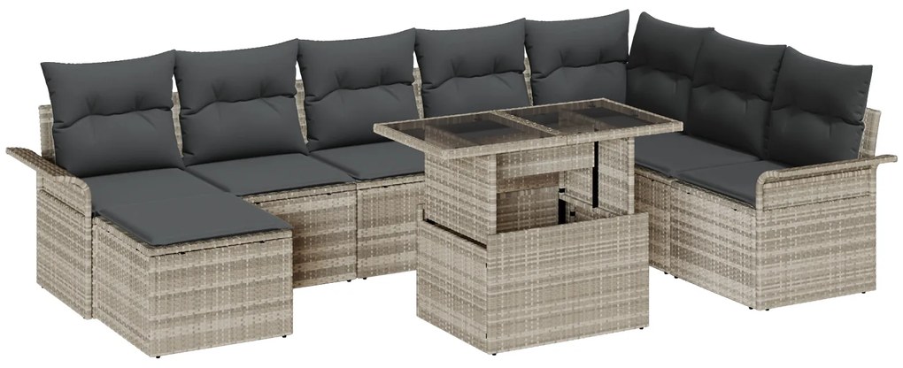Conjunto de Sofás de Jardim de 9 Peças com Almofadas Cinzento-Claro de