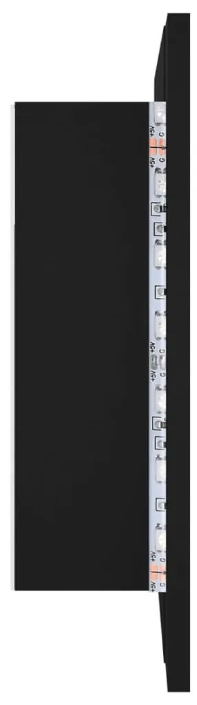 Armário espelhado casa banho c/ LED 60x12x45 cm acrílico preto