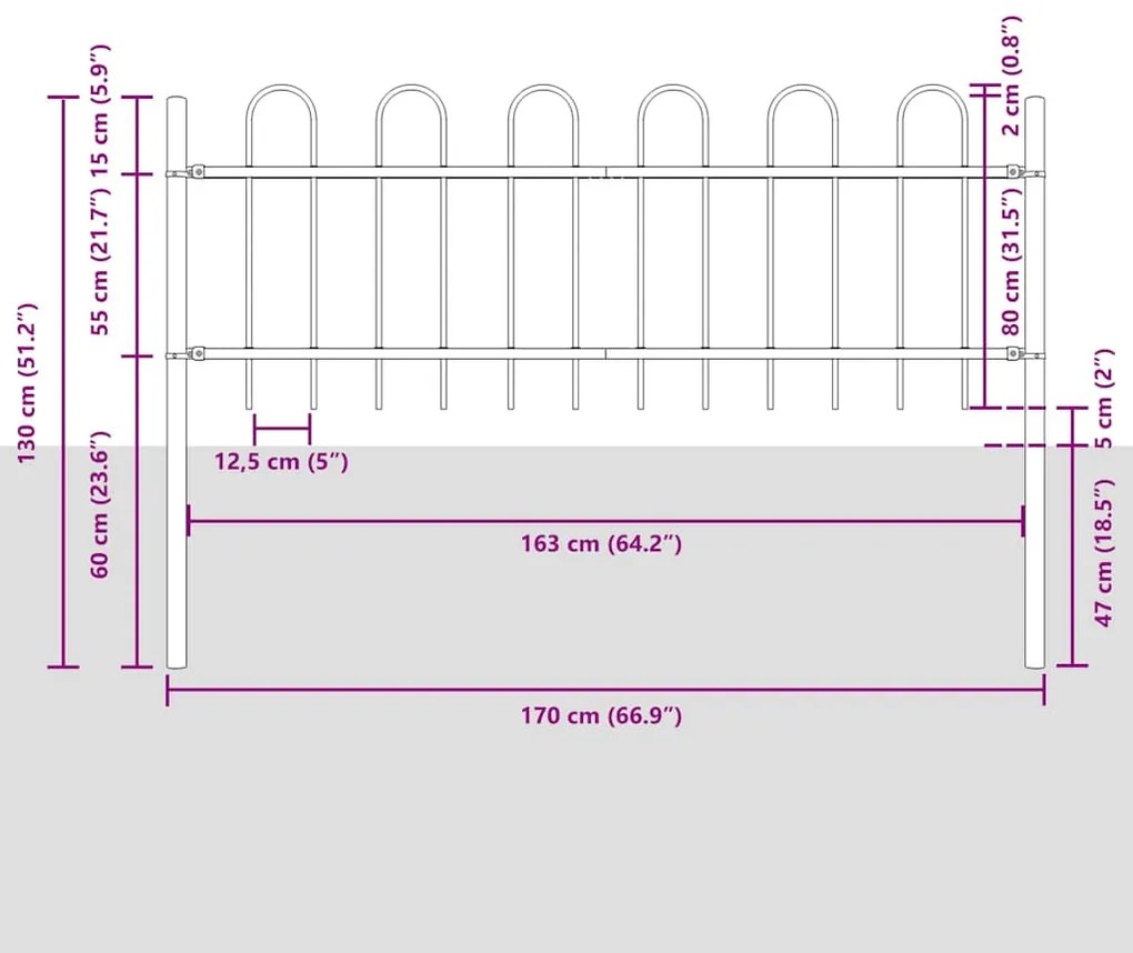 Cerca de Jardim Branca com Topo Arqueado - 15,3x0,8m de Aço