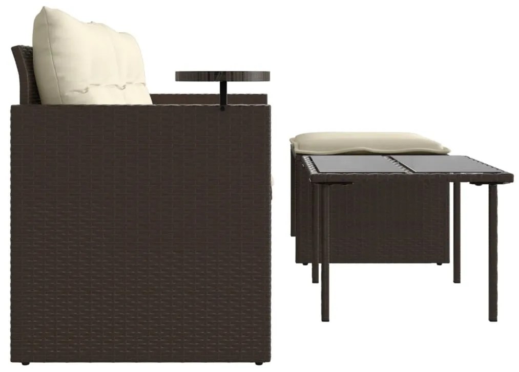 3 pcs conjunto sofás de jardim com almofadões vime PE castanho