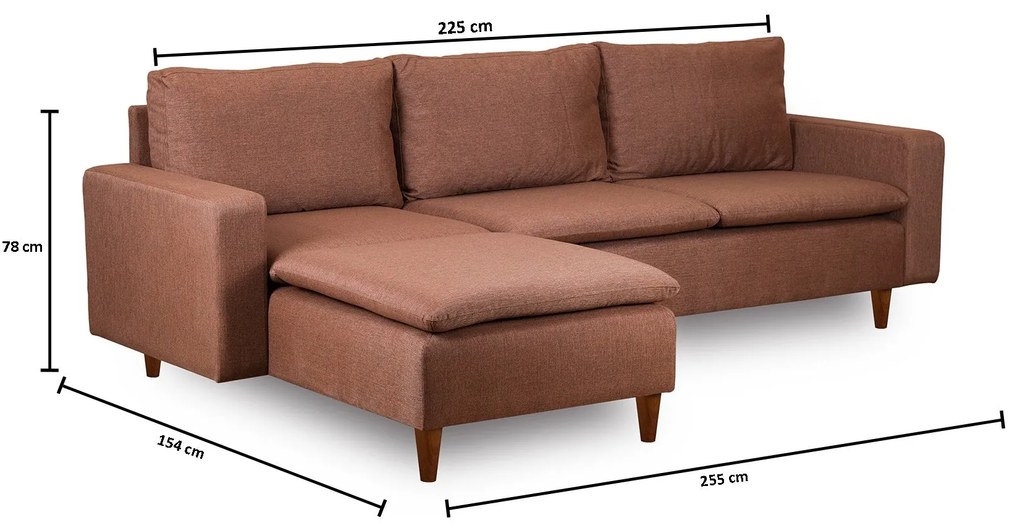 Sofá de 3 Lugares Chaise Longue "Pafu Lungo" - 255x154x46 cm - Castanh