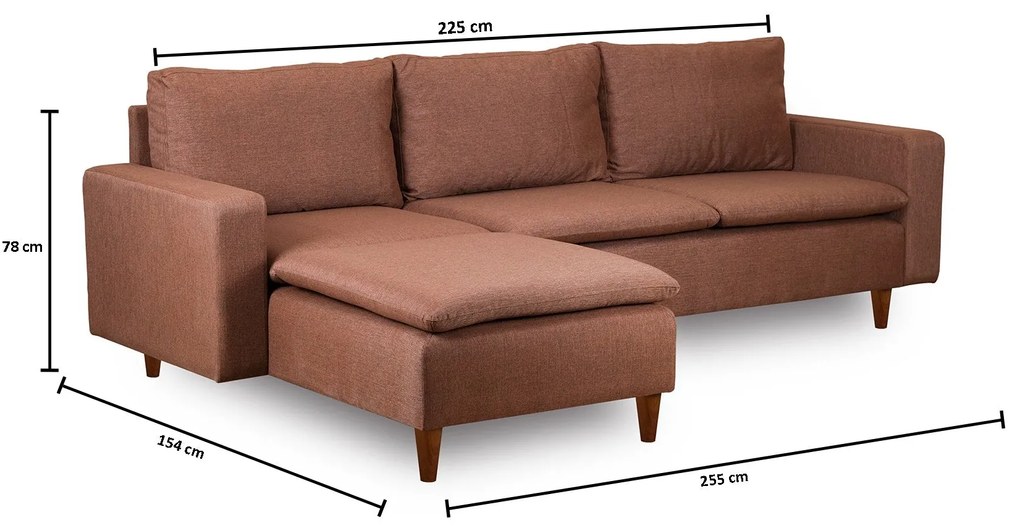 Sofá de Canto Lungo – Castanho Claro – 255 cm