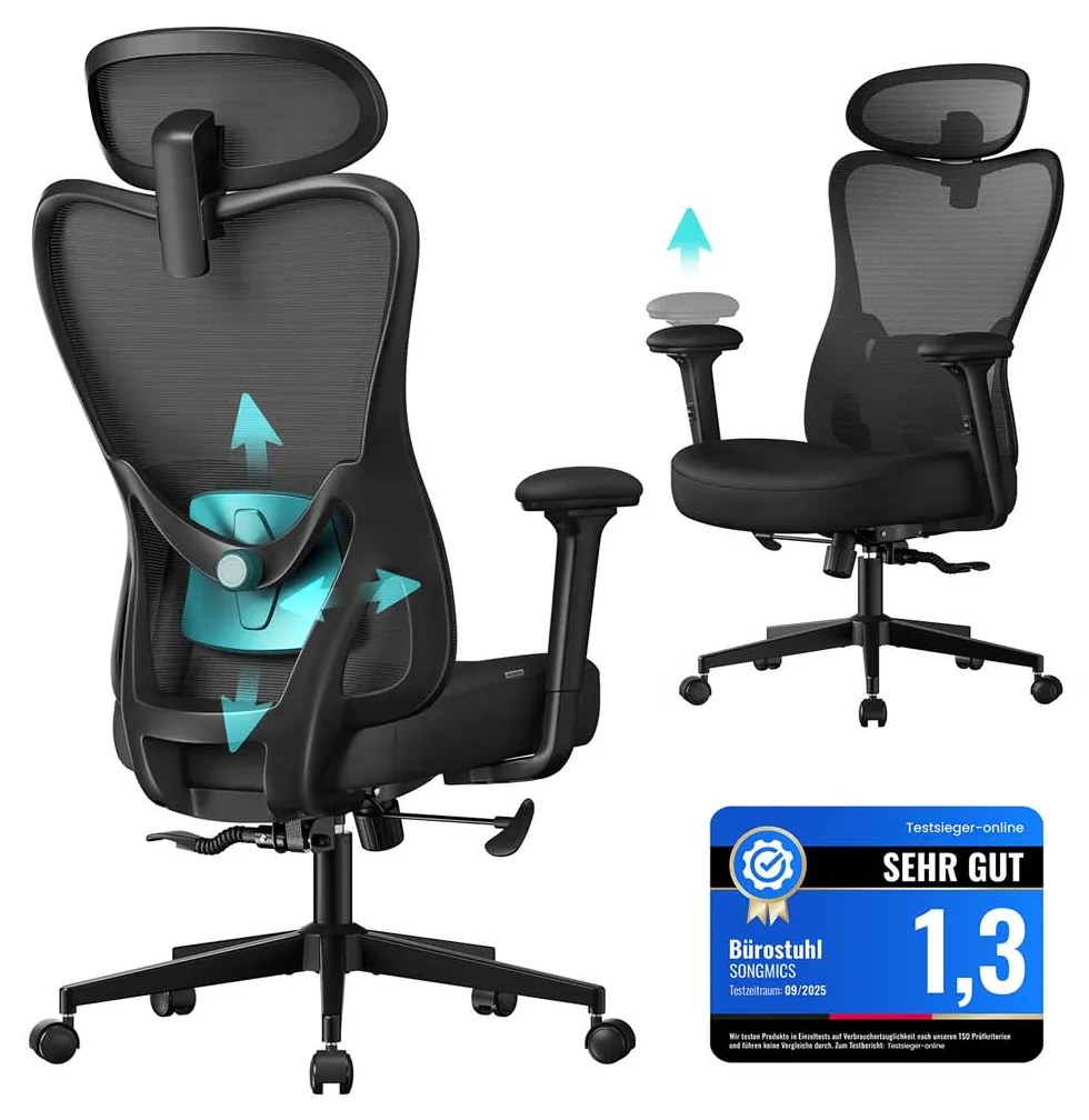 Cadeira Escritório com apoio de cabeça ajustável 70 x 70 x (113-130) cm Preto