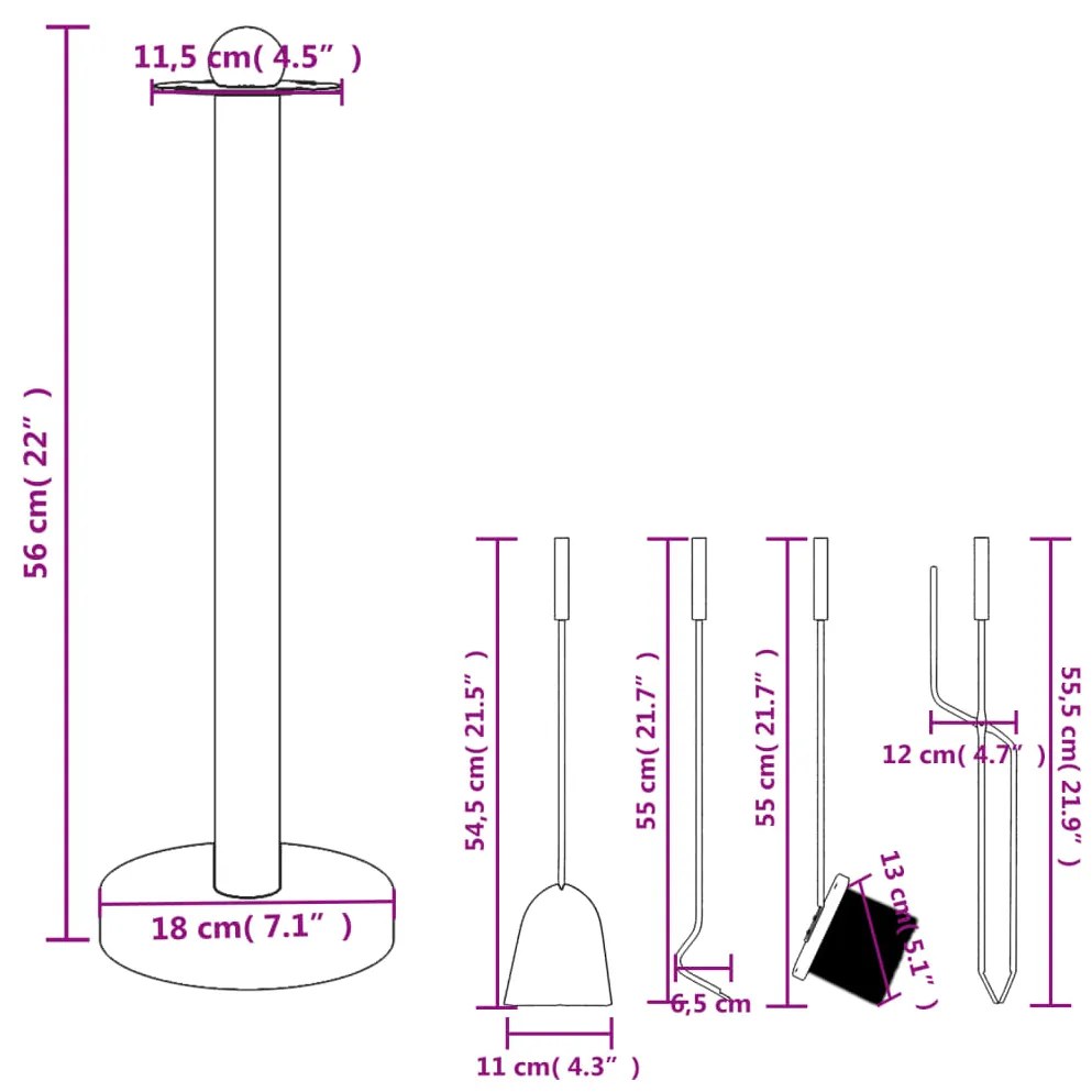 Conjunto de ferramentas para lareira 5 pcs 18x56 cm aço