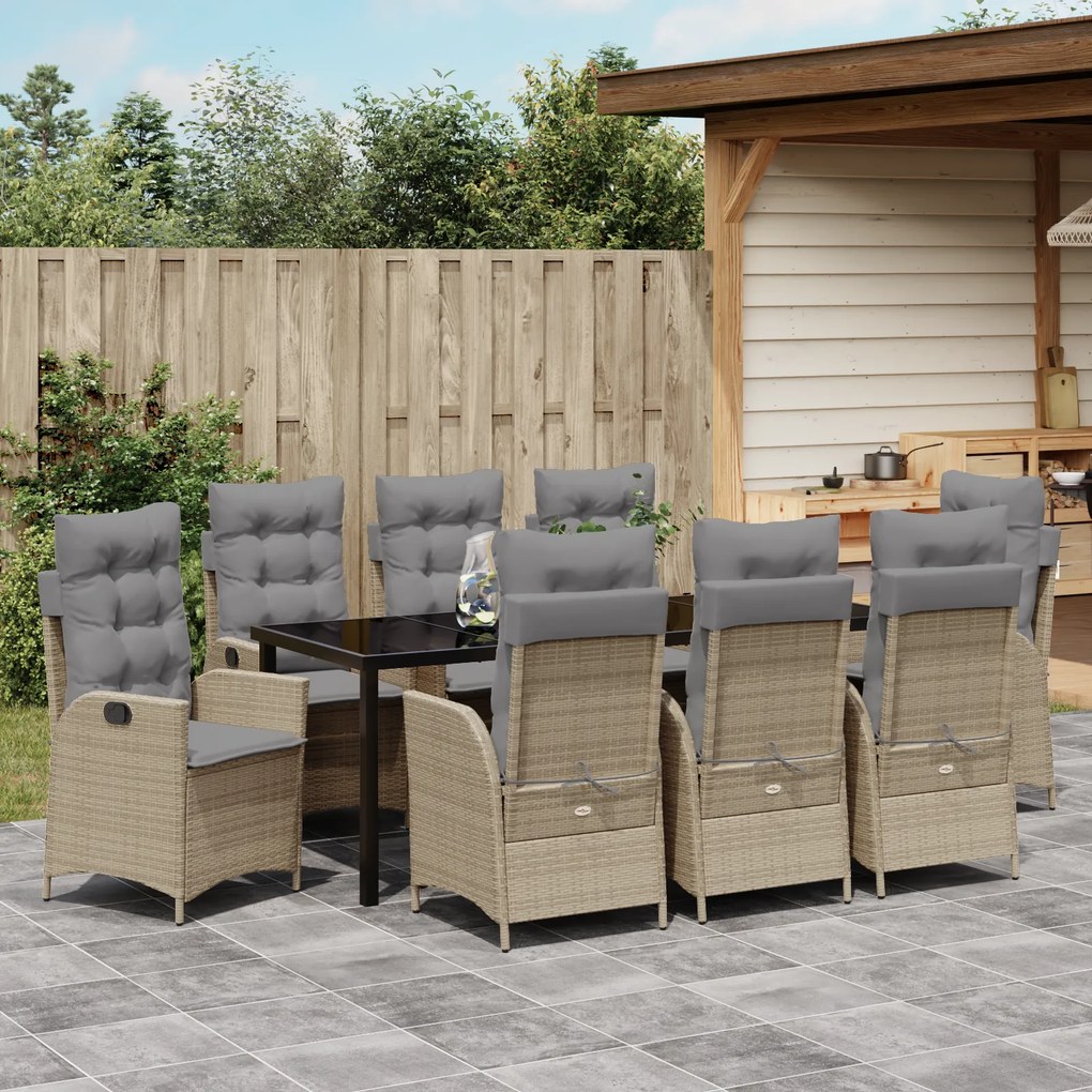 Conjunto de Jantar de Jardim de 9 Peças com Almofadas Bege Rattan de P