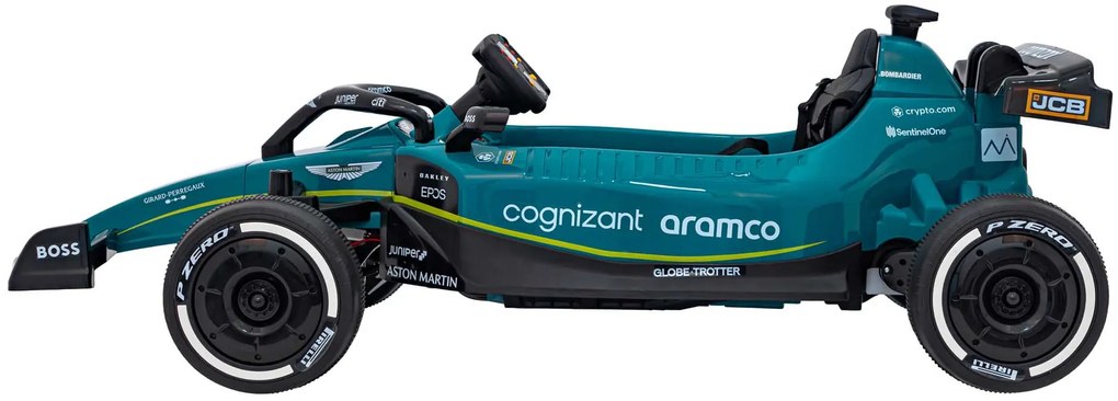 Carro elétrico para Crianças 12V 4 motores Formula 1 Aston Martin Rodas Espuma EVA, assento couro ecológico Carga até 30 kg Verde