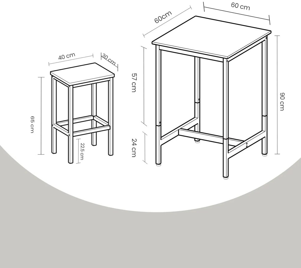 Conjunto Mesa de jantar alta com 2 cadeiras, mesa de bar com banco de bar castanho Vintage-preto