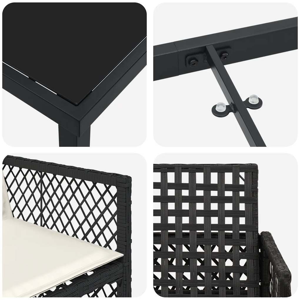 Conjunto de Jantar de Jardim vidaXL de 5 Peças com Almofadas em Preto