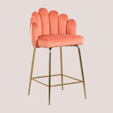 Pack De 4 Bancos Altos De Veludo Markina Mousse Coral & ↑65 Cm - Sklum