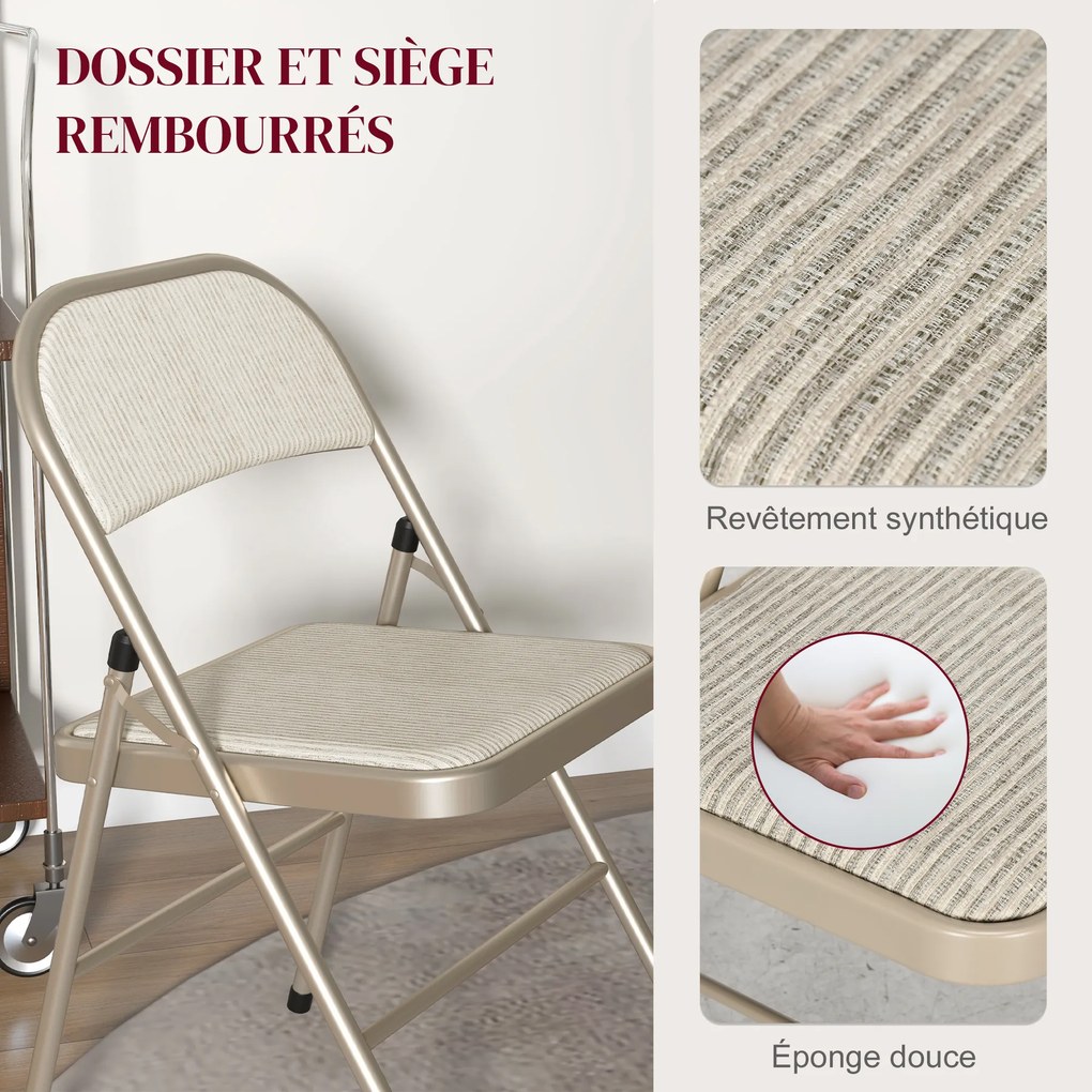Conjunto de 6 cadeiras dobráveis (MESA NÃO INCLUIDA), cadeiras de jantar portáteis com estrutura em aço, dim. 45 x 46 x 78 cm, bege