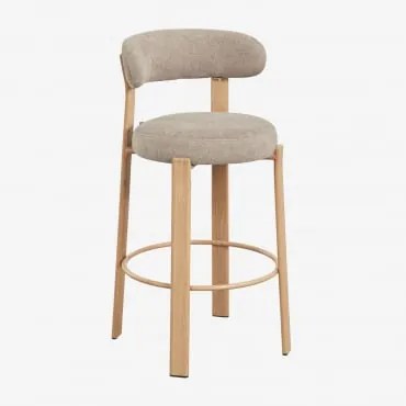 Banqueta Alta Com Encosto Em Tecido Chenille E Ferro Jolie Madeira Natural & ↑75 Cm & Chenille Castanho Trigo - Sklum