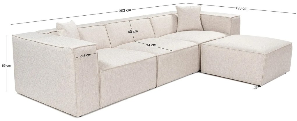 Sofá de Canto Lora – Castanho Claro – 303 cm x 193 cm x 65 cm