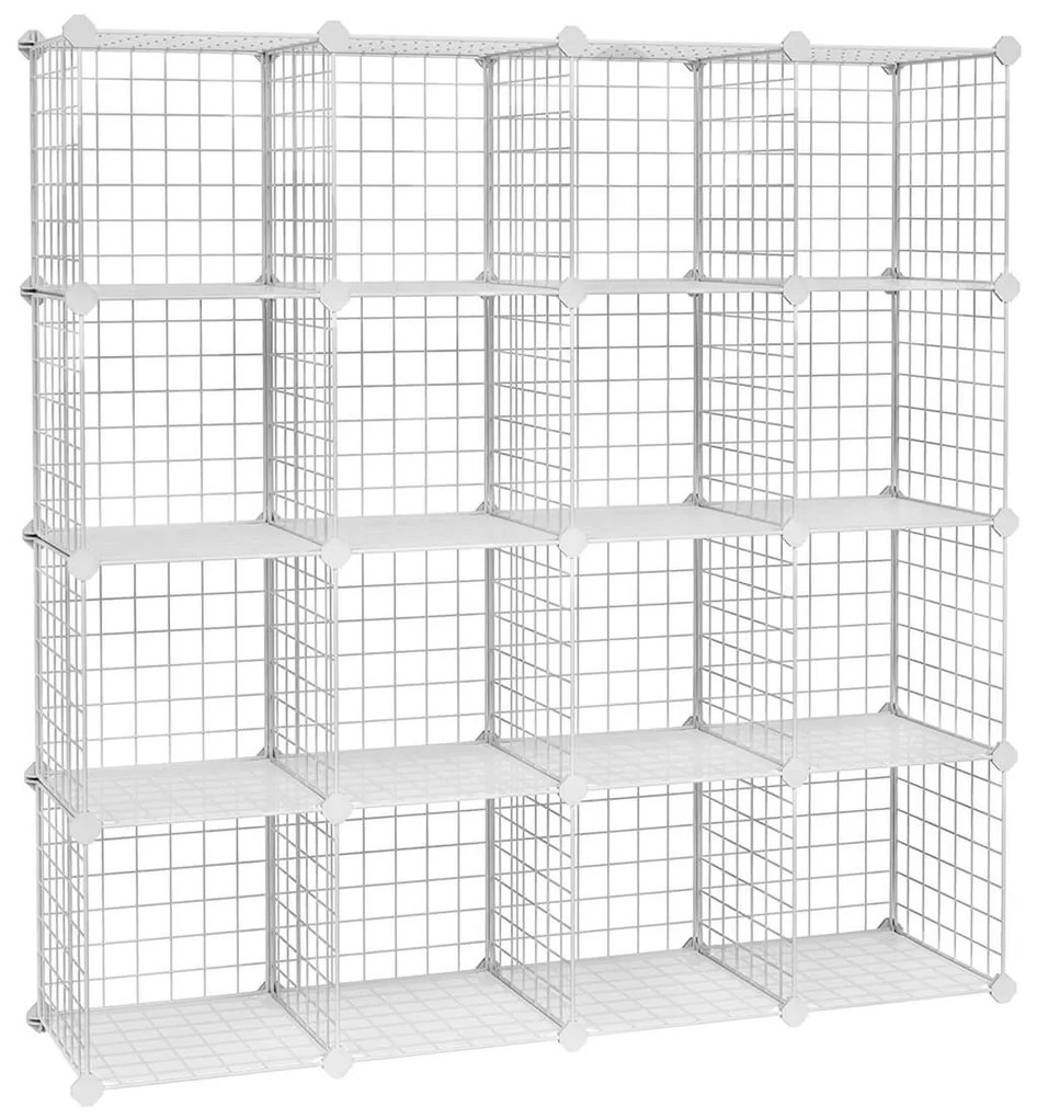 Organizador de armazenamento de arame metálico SONGMICS de 16 cubos, armário de armário faça você mesmo e grades de prateleiras modulares, prateleiras e rack de malha de arame, branco LPI44W