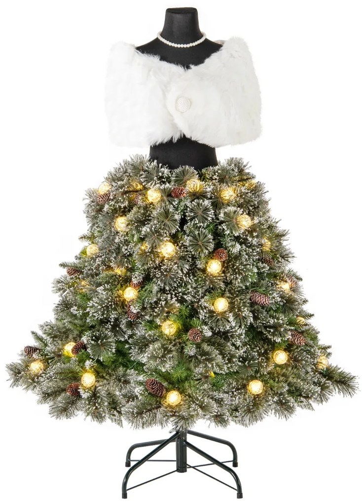 Árvore de Natal artificial Lojas roupa de 150 cm com manequim pré-iluminado Estrutura dobrável e 465 pontas de ramos 50 bolas LED 36 pinhas Colar Xail