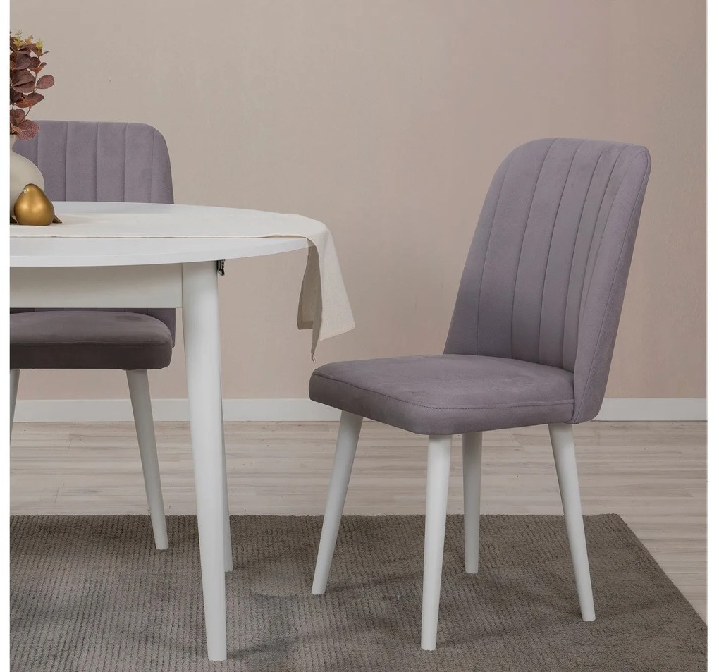 Conjunto de Mesa de Jantar Extensível e Cadeiras Vina – Branco e Cinze