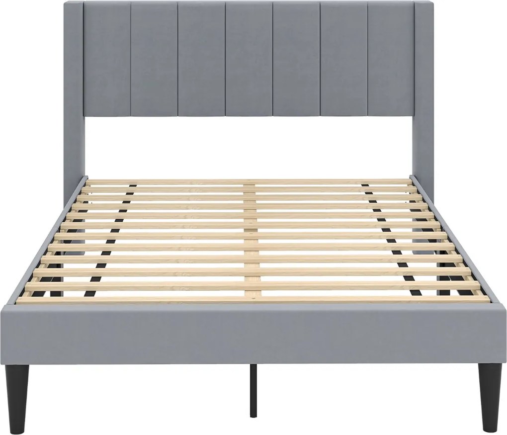 Estrutura de cama de casal 211 x 155 x 105 cm com estrado ripas de madeira (COLCHÃO NÃO INCLUIDO), cabeceira e 4 pés centrais em madeira de borracha