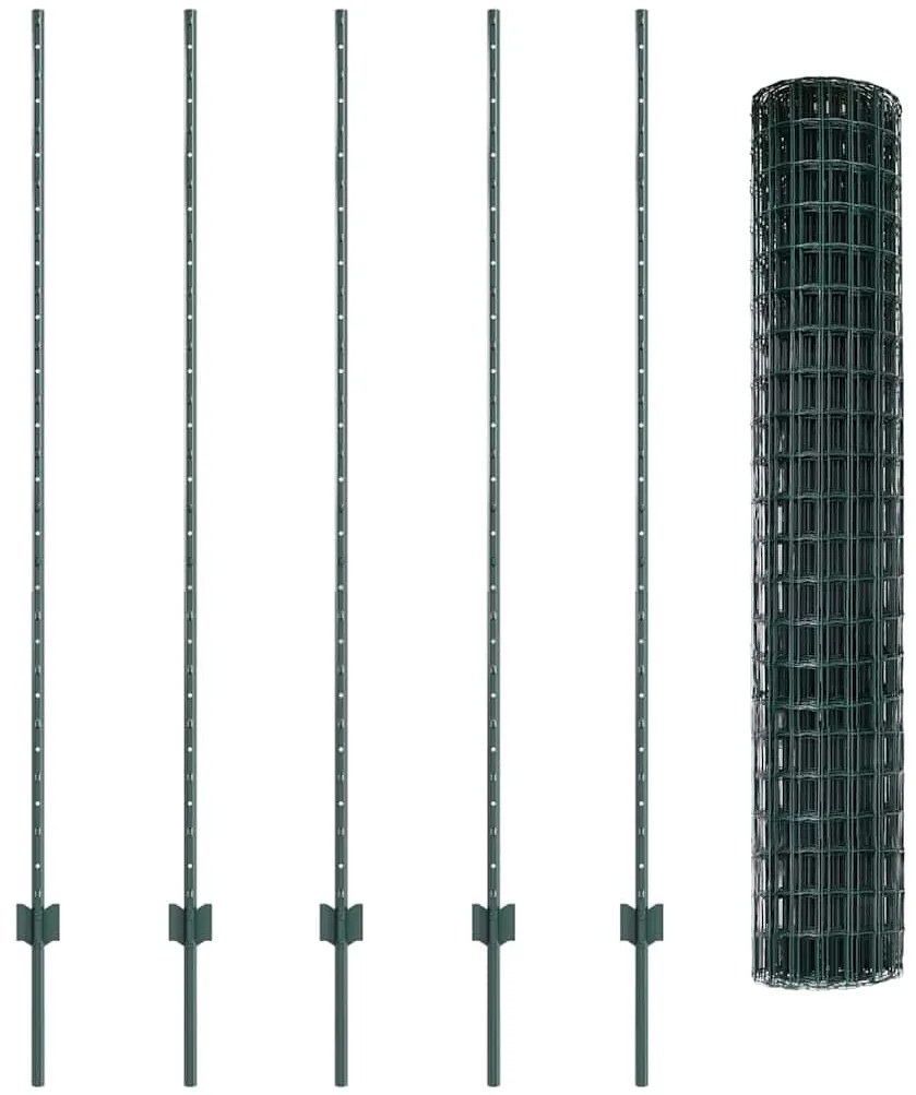 Cerca Euro com 5 Postes U Verde 1,6x10 m Aço