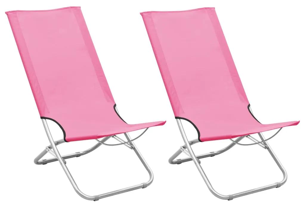 310381 vidaXL Cadeiras de praia dobráveis 2 pcs tecido rosa