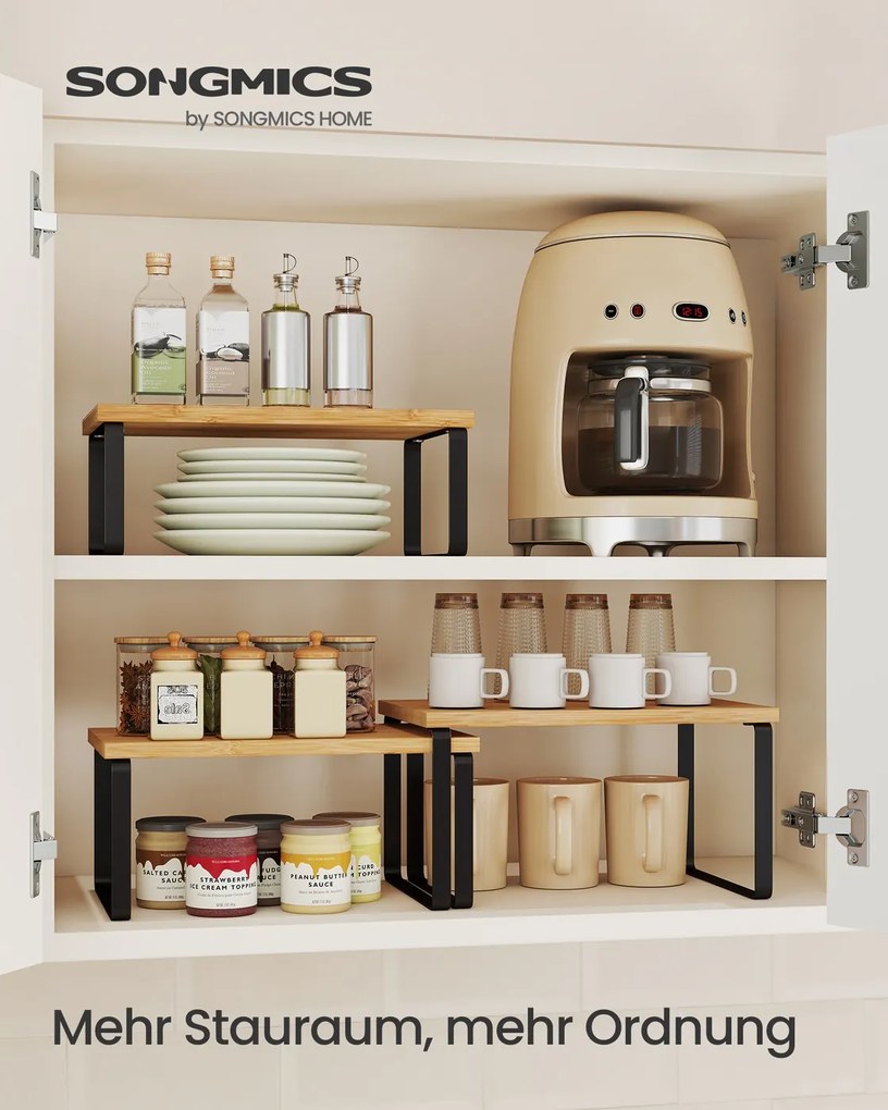 Conjunto de 3 prateleiras de cozinha para especiarias em metal Preto-bege natural