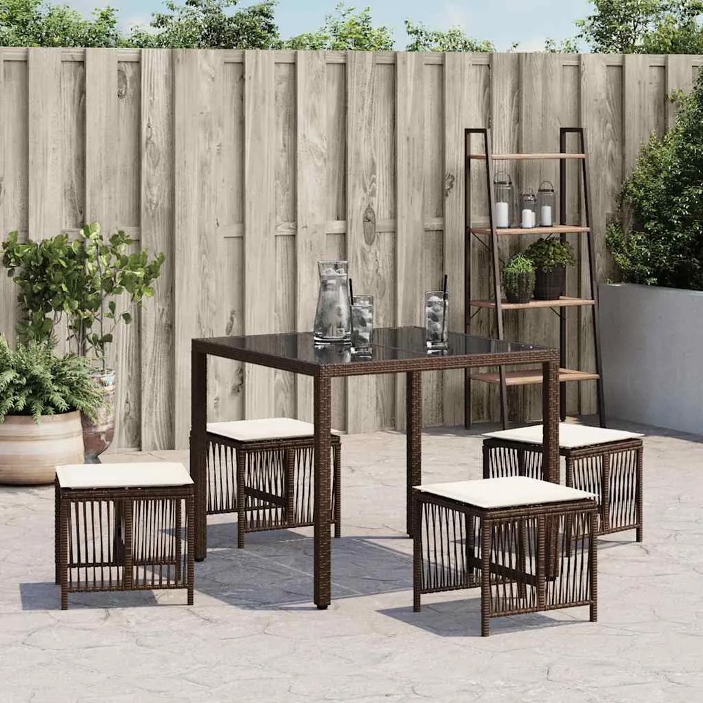 Bancos jardim com almofadões 4 pcs 41x41x36 cm vime PE castanho