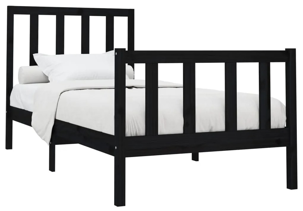 Estrutura de cama 100x200 cm pinho maciço preto