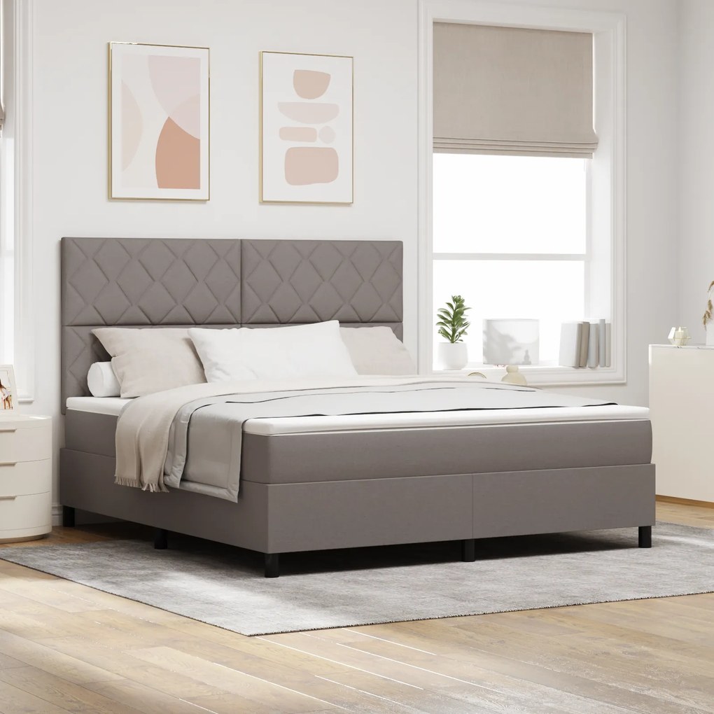 vidaXL Cama Box Spring com Colchão &amp; LED Taupe 180x200 cm Tecido