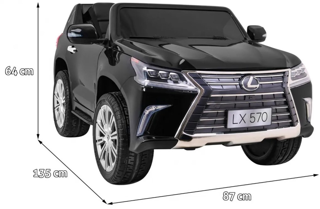 Carro elétrico para Crianças 24V 4x4 2 Lugares Lexus LX570 Rodas de EVA, Assento de couro Preto Pintado