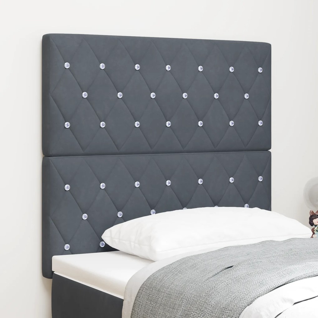 Cabeceira vidaXL com Botões de Cristal Tufted Cinza Escuro 100 cm Velu