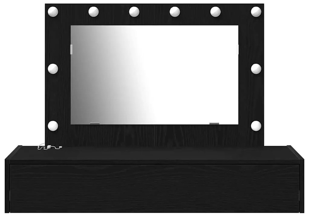 Mesa de Toucador Suspensa com Luzes LED em Carvalho Preto