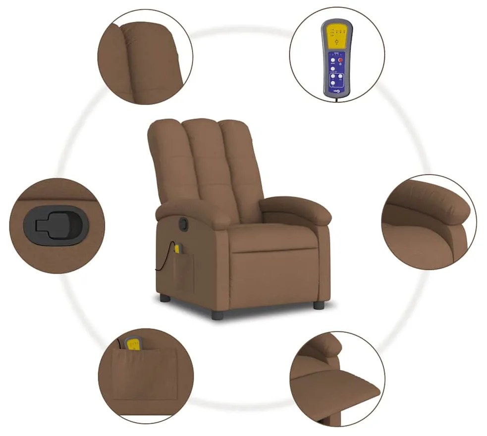Poltrona de massagens reclinável tecido castanho