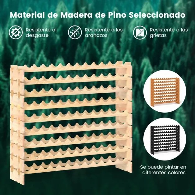 Garrafeira modular empilhável para 108 garrafas de vinho de 9 níveis para adega de cozinha Wine Bar Natural