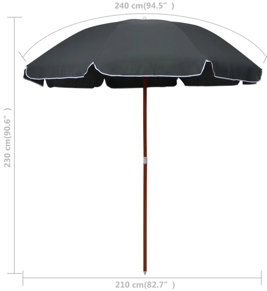 Guarda-sol de jardim com poste de aço 240 cm antracite