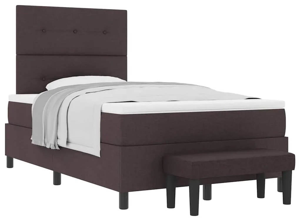 Cama Box Spring com Colchão e Banco Marrom Escuro 120x200 cm Tecido