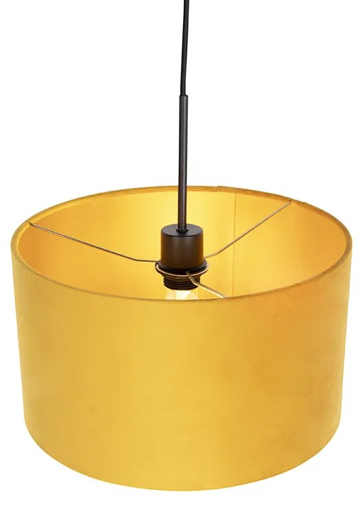 Candeeiro de suspensão com abajur de veludo ocre com dourado 35 cm - Combi Country / Rústico,Clássico / Antigo