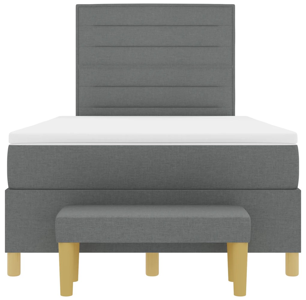 Cama Box Spring com Colchão & Banco Cinza Escura 120x200 cm Tecido