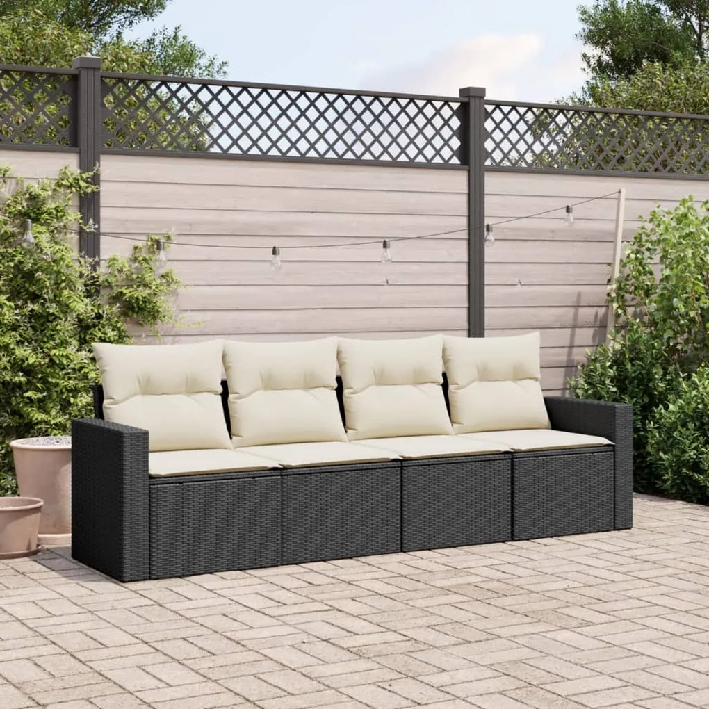 vidaXL 4 pcs conjunto de sofás para jardim c/ almofadões vime PE preto