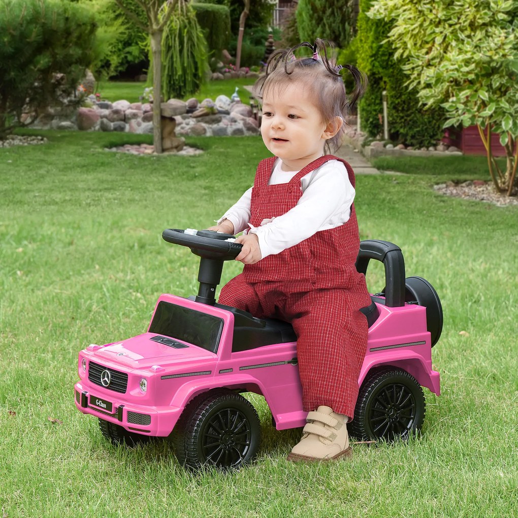 Carro de brincar para crianças, para empurrar com licença da Mercedes-Benz, 12-36 meses, porta-malas, buzina e faróis, cor-de-rosa