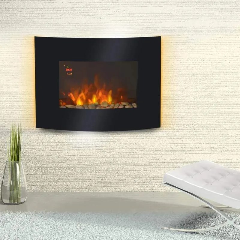 Lareira Elétrica Suspensa/Parede - Preto - 65x11,4x52 cm - Vidro Tempe