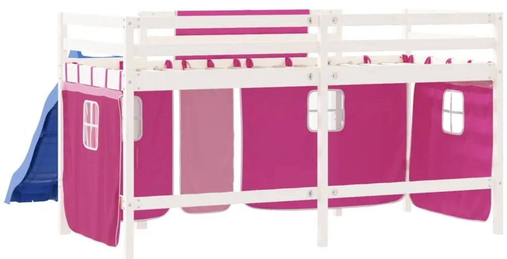 Cama alta p/ criança c/ cortinas 80x200 cm pinho maciço rosa