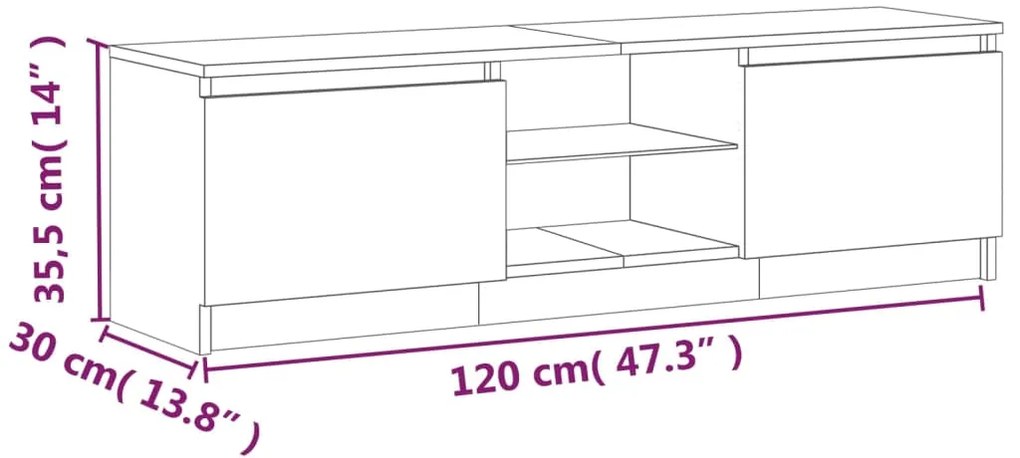 Móvel de TV com luzes LED 120x30x35,5 cm cinzento sonoma