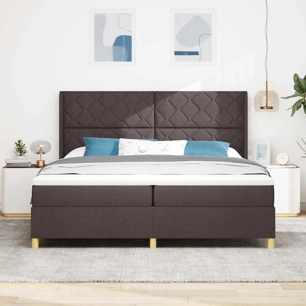 Cama Box com Colchão e LED Castanho Escuro 200x200 cm em Tecido