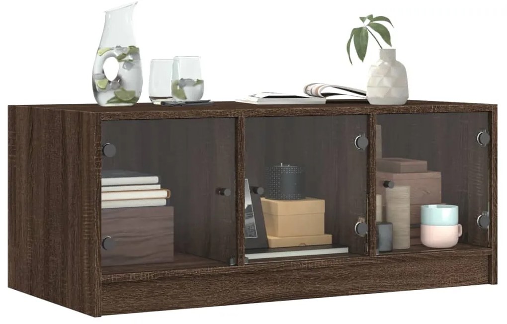 Mesa de centro c/ portas de vidro 102x50x42cm carvalho castanho