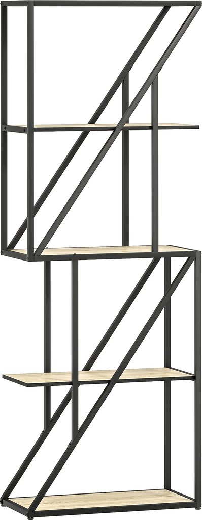Estante de 5 Níveis Estante para Livros Estilo Industrial com Prateleiras Abertas e Estrutura de Aço 60x30x165 cm Madeira e Preto