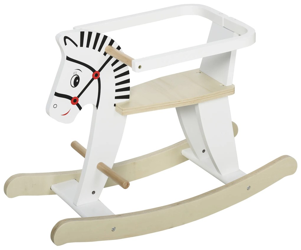HOMCOM Cavalinho de Balanço Zebra em Madeira Brinquedo de Balanço em Madeira Pegas Apoio para Os Pés Anel de Segurança | Aosom Portugal