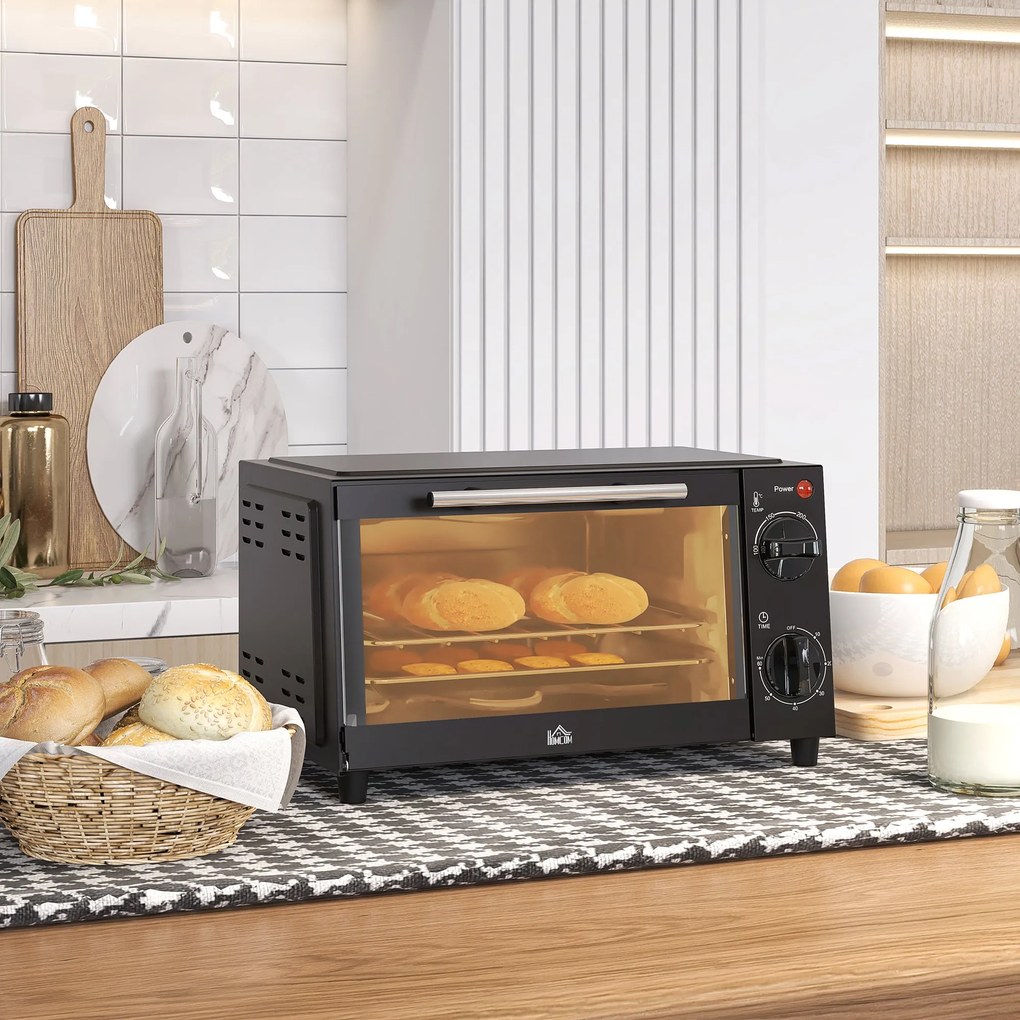 HOMCOM Mini Forno Elétrico 9L Forno Elétrico de Bancada 750W com Tempe