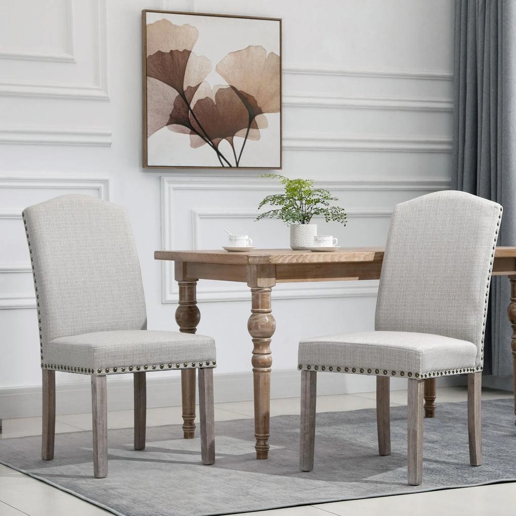 HOMCOM Conjunto de 2 cadeiras de jantar Com encosto de rebite alto e pernas de madeira almofadas ajustáveis ​​51x64x99,5 cm cinza