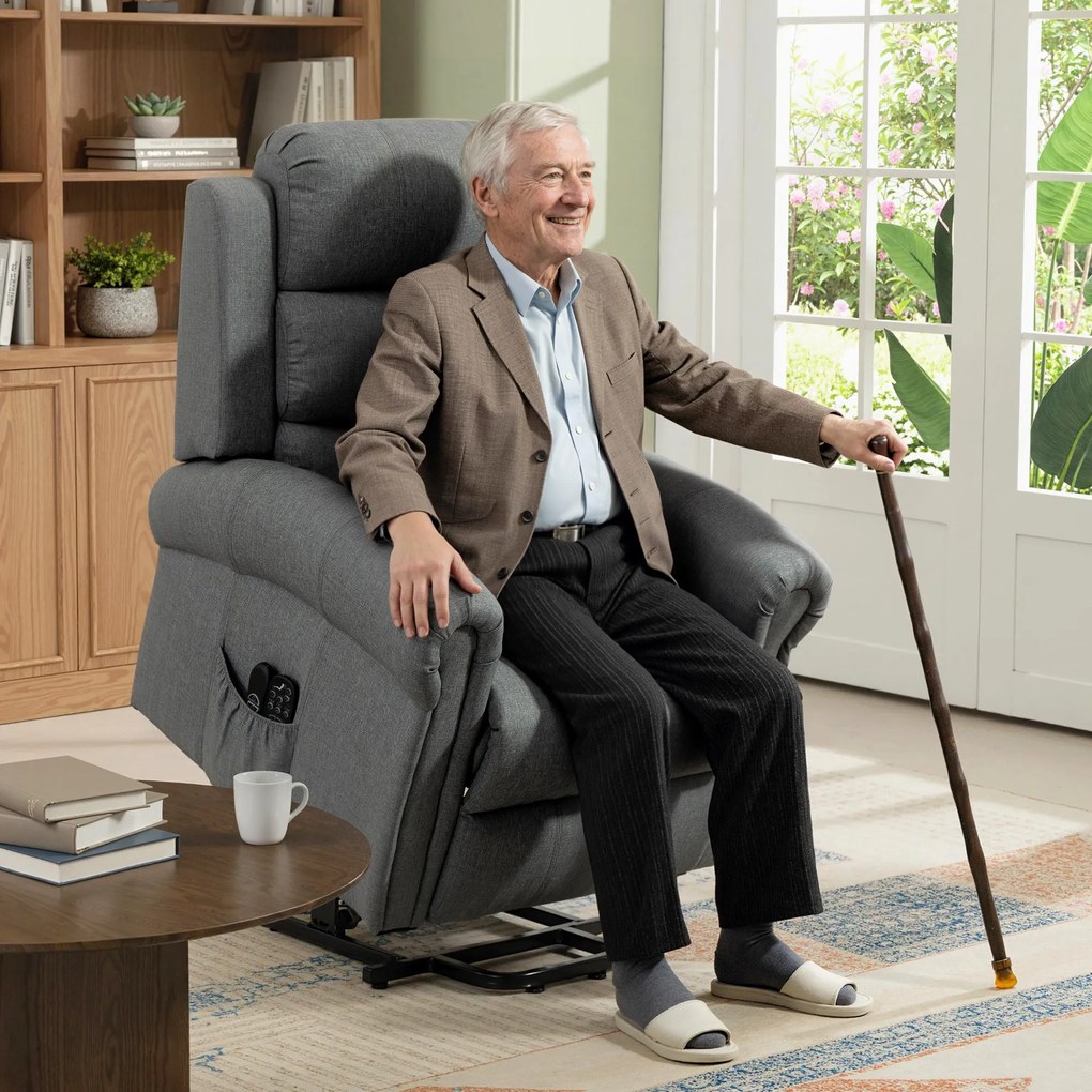 Poltrona Elevatória Elétrico, 87,5 x 87 x 108 cm, Massagem e Aquecimento, Cinzento
